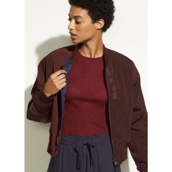 Vince Reversible Bomber Jacket Maroon Navy Blue Size Medium - Picture 13 of 13